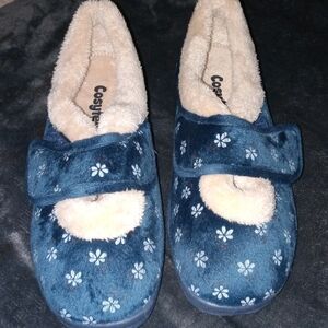 Cosyfeet Navy Mary Jane Slippers - Plush Indoor Sole